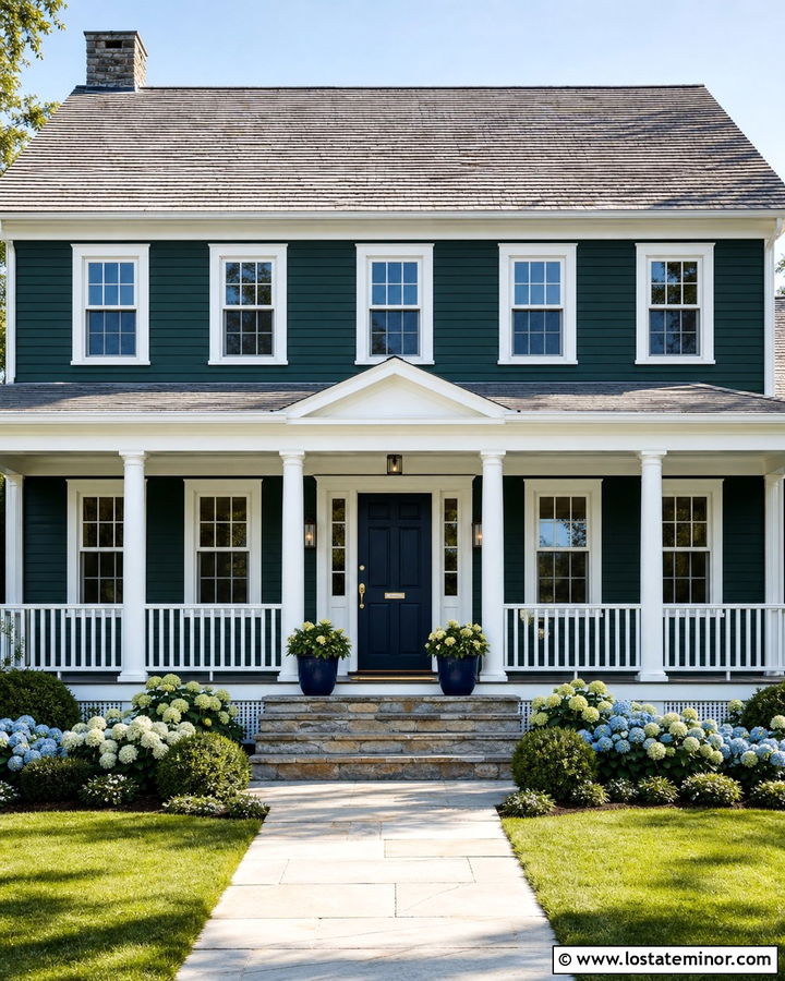 Hunter Green House With Navy Entry Door - 30 Hunter Green House Design With Entry Door Ideas
