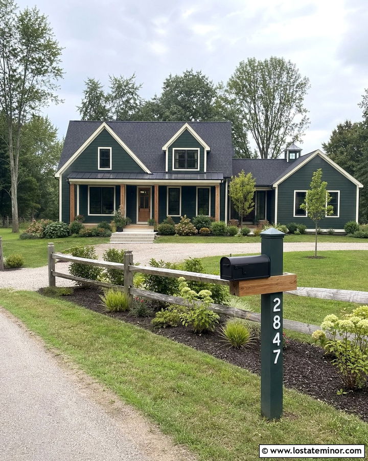 Hunter Green House With Numbers On A Mailbox Post - 30 Hunter Green House Design With House Numbers Ideas