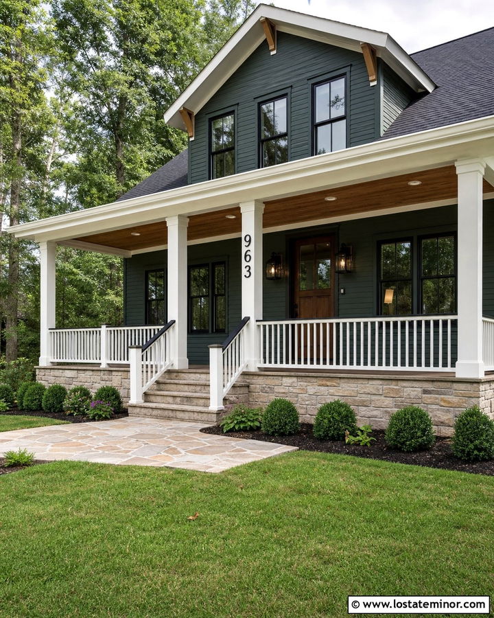 Hunter Green House With Numbers On A Porch Column - 30 Hunter Green House Design With House Numbers Ideas