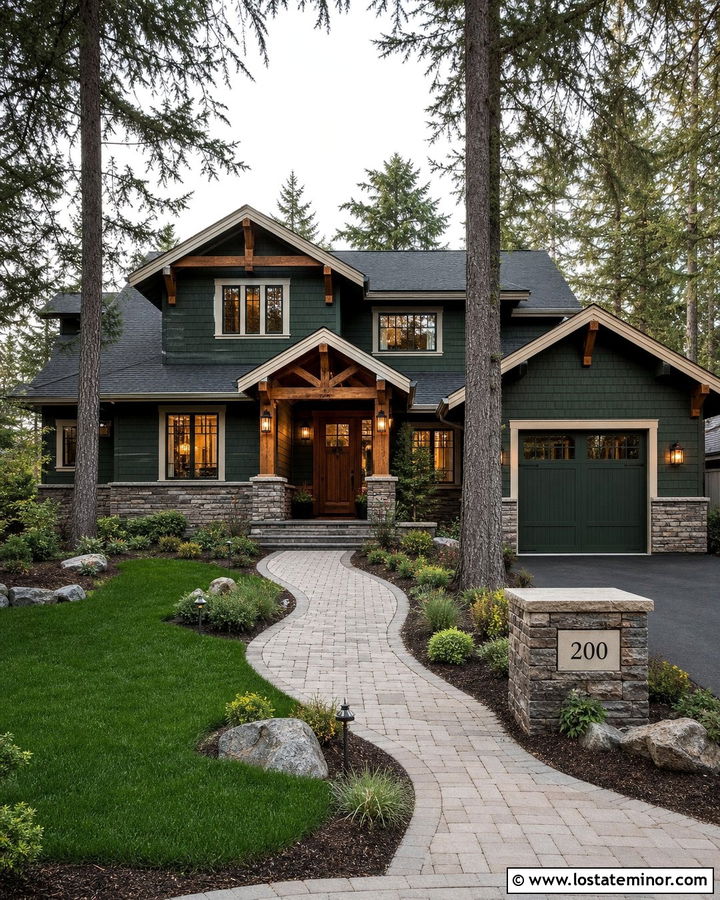 Hunter Green House With Numbers On A Stone Pier - 30 Hunter Green House Design With House Numbers Ideas