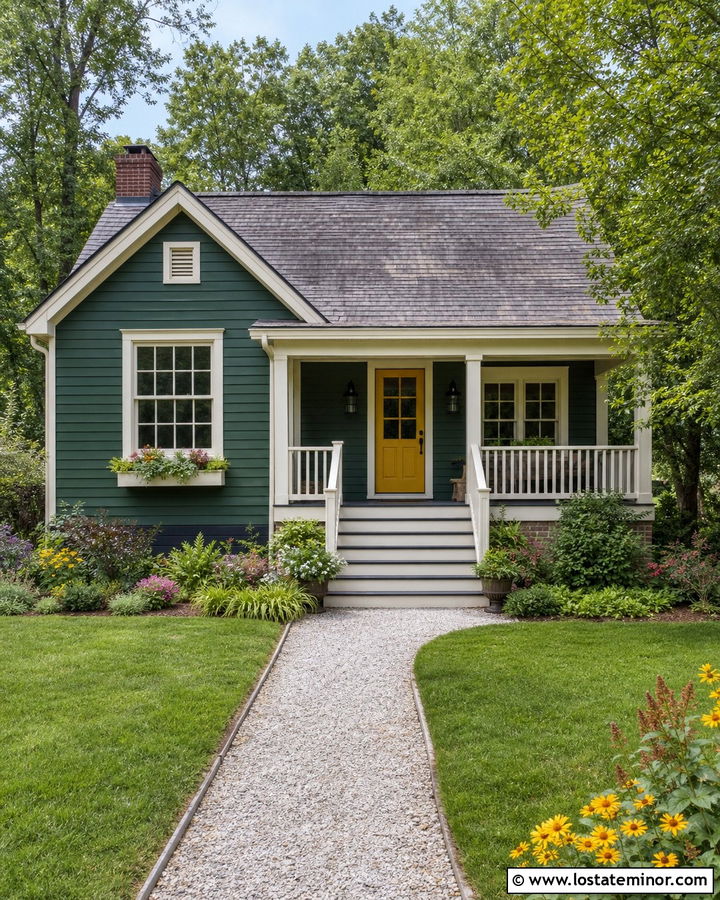 Hunter Green House With Painted Wood Steps - 30 Hunter Green House Design With Steps Ideas