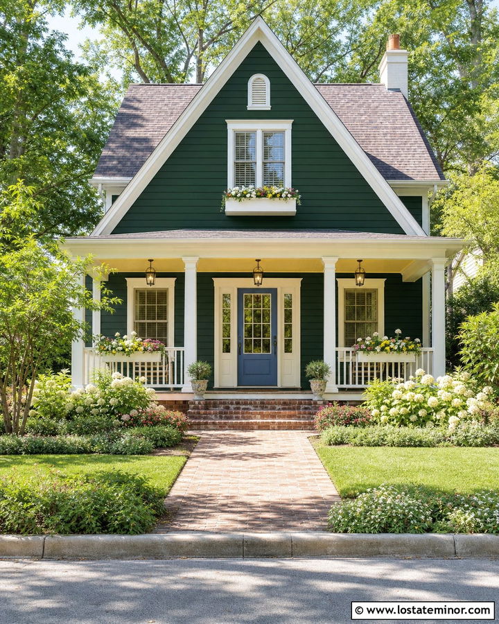 Hunter Green House With Pale Yellow Porch Ceiling - 30 Hunter Green House Design With Porch Ceiling Ideas