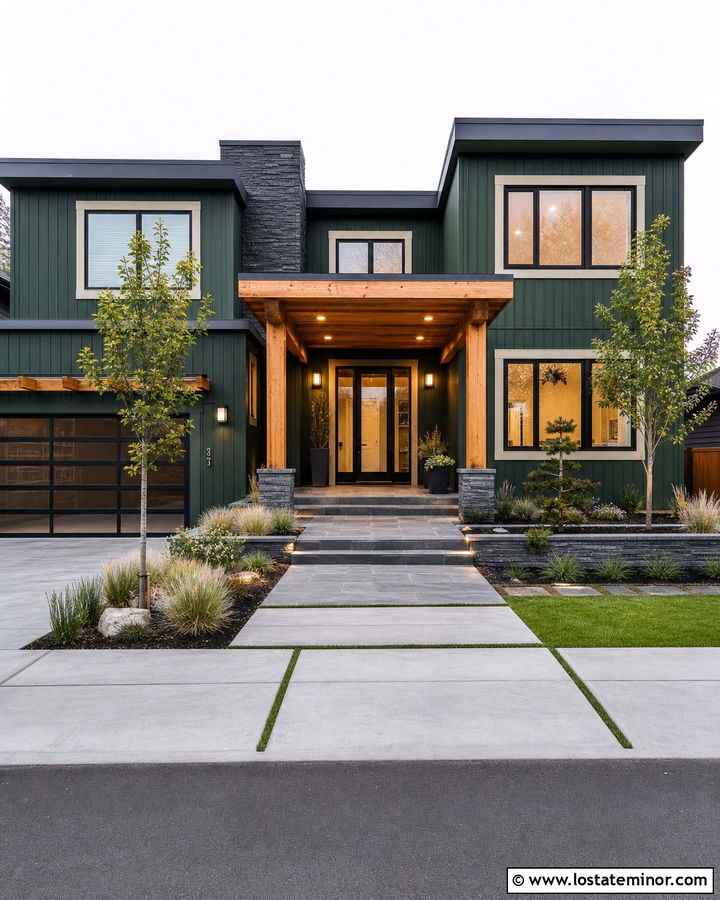 Hunter Green House With Pergola And Recessed Lighting - 30 Hunter Green House Design With Lighting Ideas