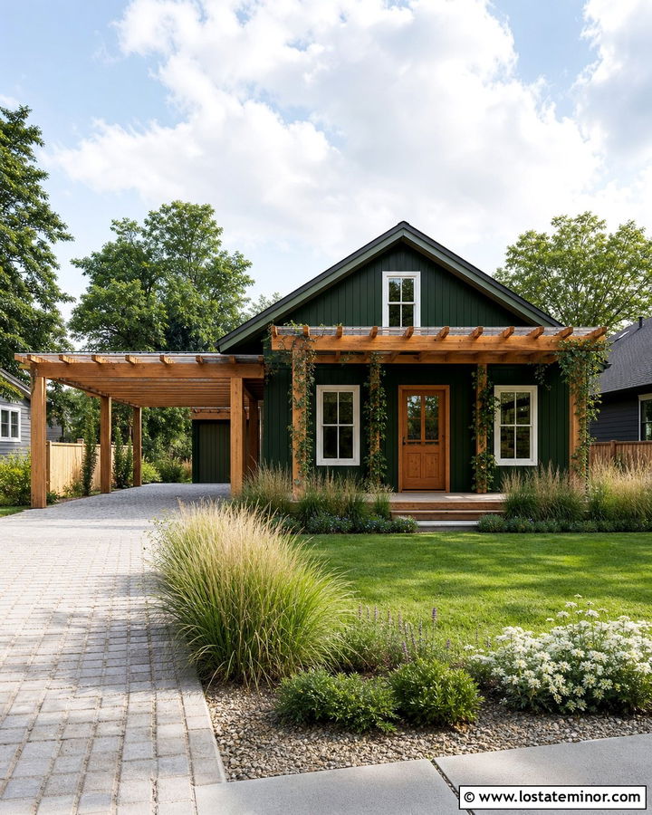 Hunter Green House With Pergola Carport - 30 Hunter Green House Design With Carport Ideas