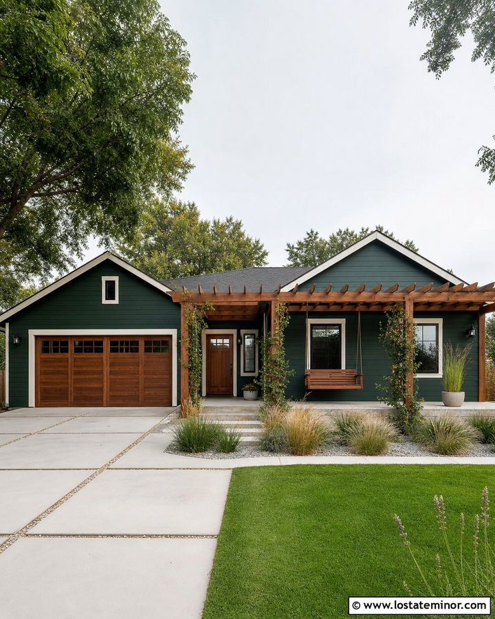 Hunter Green House With Pergola Swing - 30 Hunter Green House Design With Swing Ideas