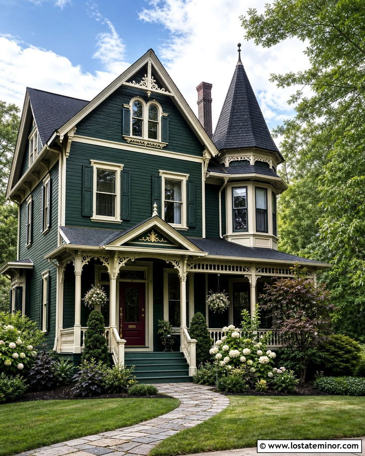 Hunter Green House With Plum Entry Door - 30 Hunter Green House Design With Entry Door Ideas