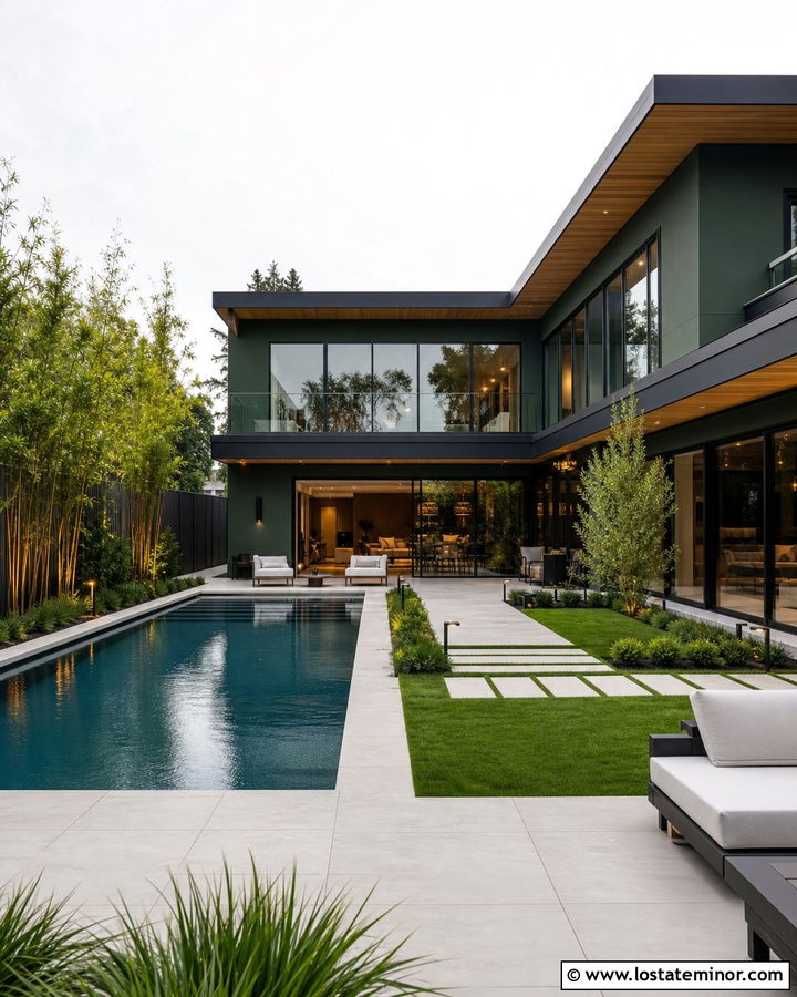 Hunter Green House With Pool And Glass Doors - 30 Hunter Green House Design With Swimming Pool Ideas