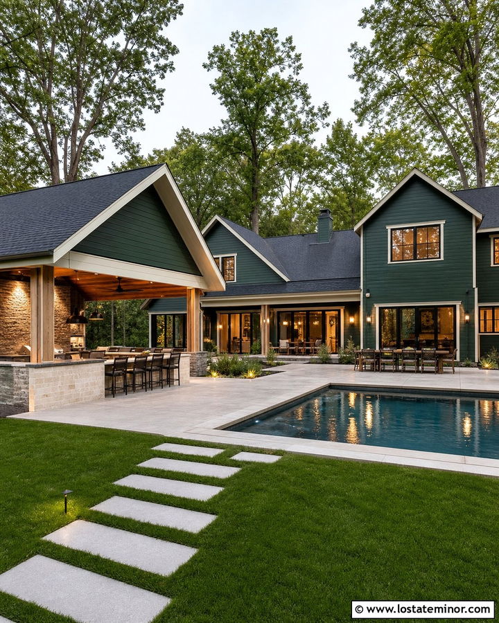 Hunter Green House With Pool And Outdoor Kitchen - 30 Hunter Green House Design With Swimming Pool Ideas