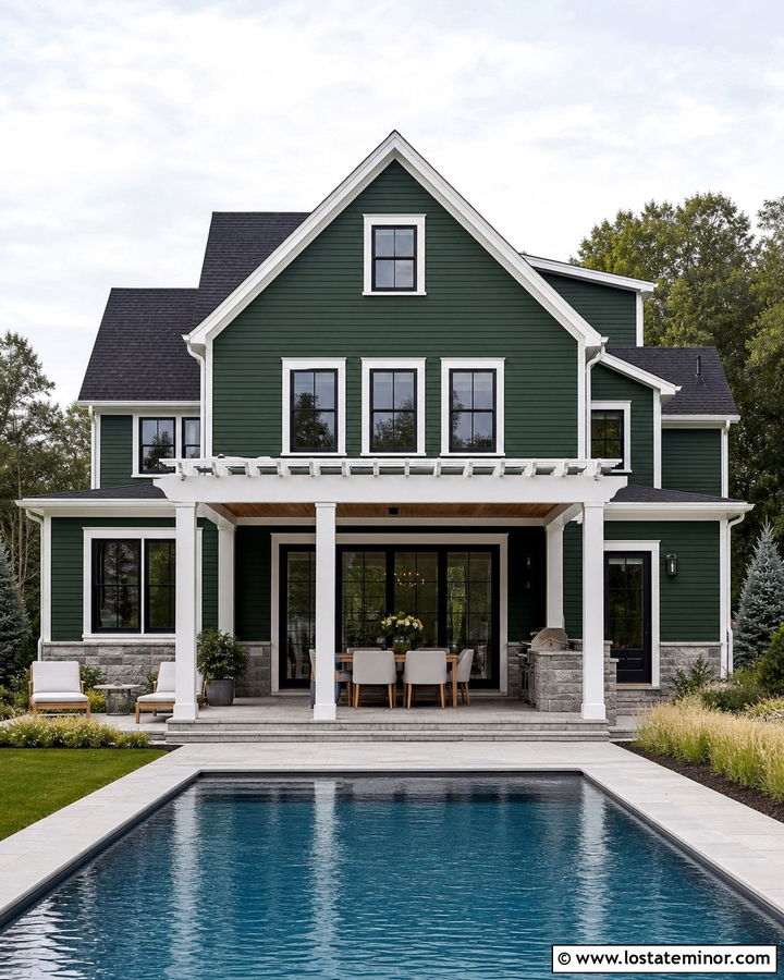 Hunter Green House With Poolside Pergola - 30 Hunter Green House Design With Pergola Ideas
