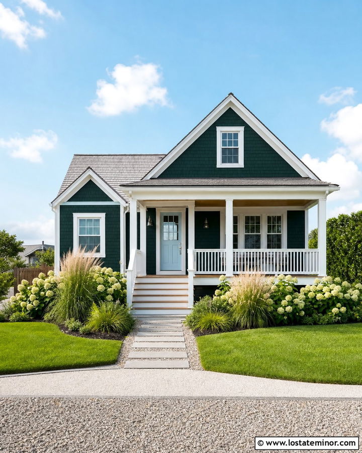 Hunter Green House With Powder Blue Front Door - 30 Hunter Green House Design With Front Door Ideas