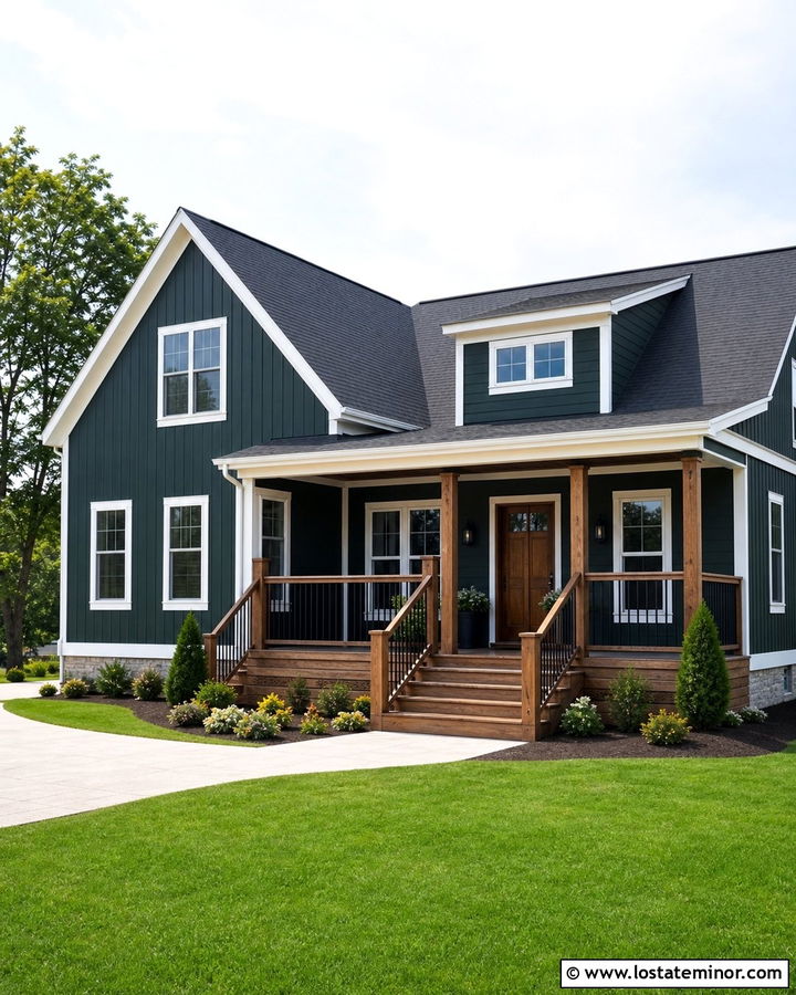 Hunter Green House With Pressure Treated Wood Deck - 30 Hunter Green House Design With Deck Ideas