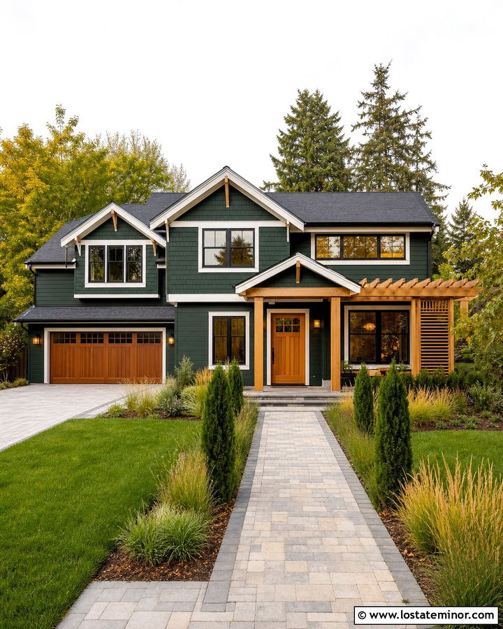 Hunter Green House With Privacy Pergola - 30 Hunter Green House Design With Pergola Ideas