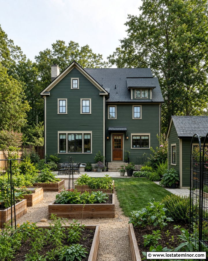 Hunter Green House With Raised Garden Beds - 30 Hunter Green House Design With Backyard Ideas