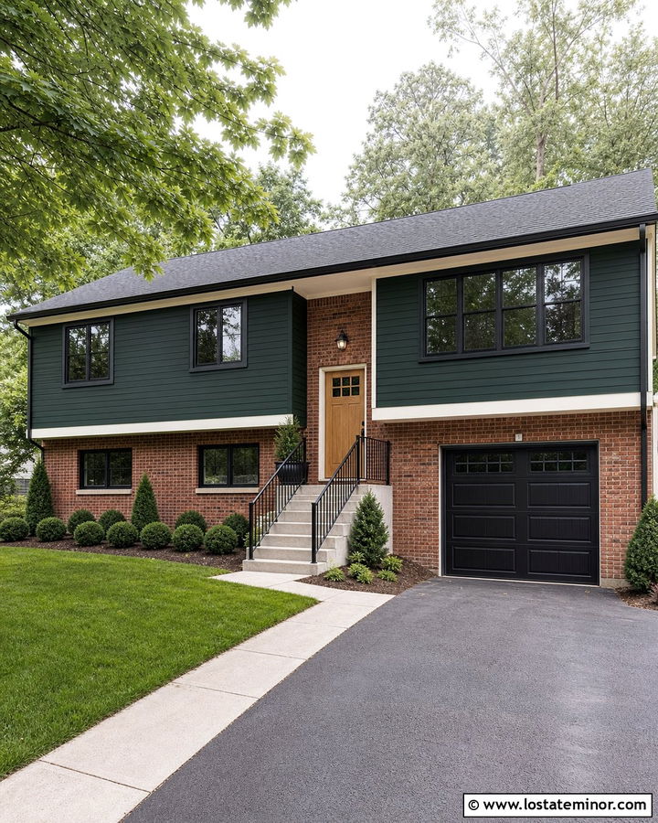 Hunter Green House With Red Brick And Black Railings - 30 Hunter Green House Design With Railings Ideas