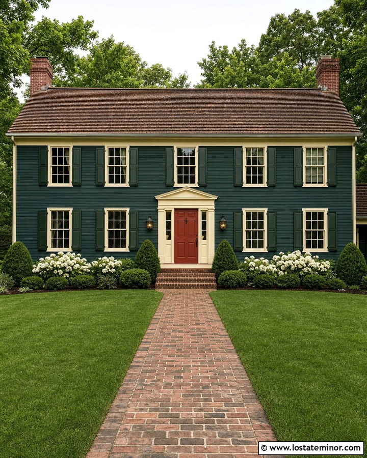 Hunter Green House With Red Entry Door - 30 Hunter Green House Design With Entry Door Ideas