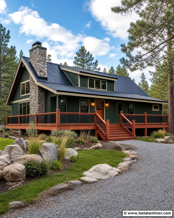 Hunter Green House With Redwood Deck - 30 Hunter Green House Design With Deck Ideas
