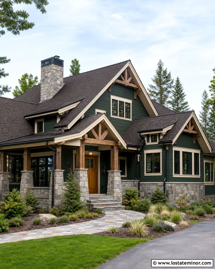 Hunter Green House With Roof And Stone Exterior - 30 Hunter Green House Design With Roof Ideas