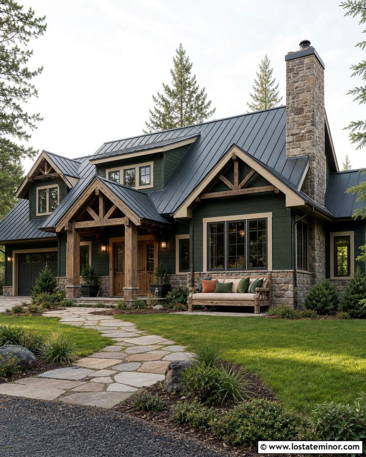 Hunter Green House With Rustic Wood Daybed - 30 Hunter Green House Design With Daybed Ideas