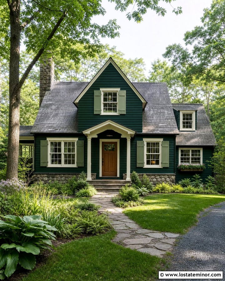 Hunter Green House With Sage Shutters - 30 Hunter Green House Design With Shutters Ideas
