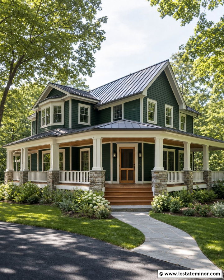 Hunter Green House With Screen Door And Wraparound Porch - 30 Hunter Green House Design With Screen Door Ideas