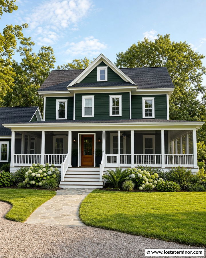 Hunter Green House With Screened Front Porch - 30 Hunter Green House Design With Screen Door Ideas