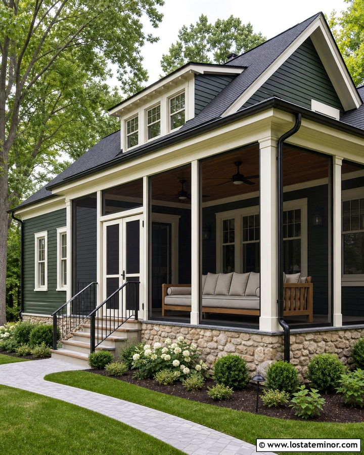 Hunter Green House With Screened Porch Daybed - 30 Hunter Green House Design With Daybed Ideas