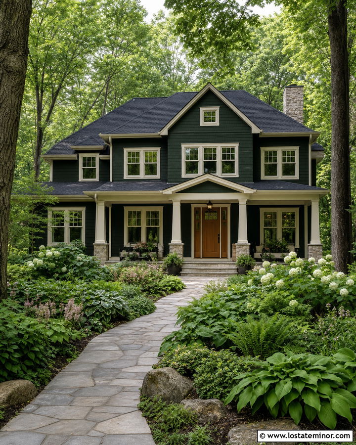 Hunter Green House With Shaded Front Garden - 30 Hunter Green House Design With Front Yard Ideas