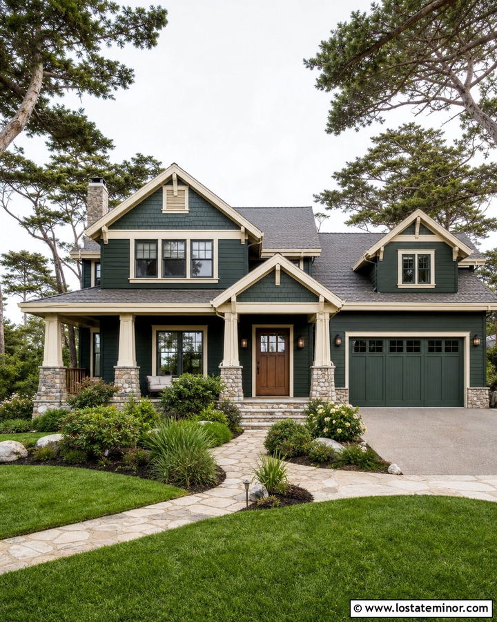 Hunter Green House With Shingle Gable Siding - 30 Hunter Green House Design With Gables Ideas