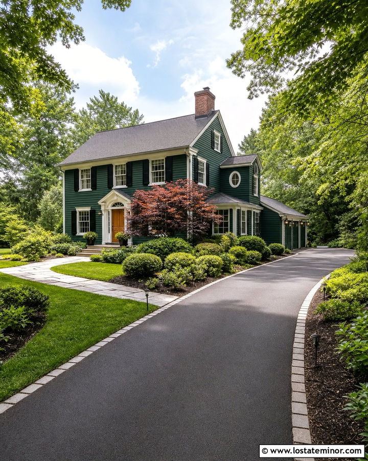Hunter Green House With Side Entry Asphalt Driveway - 30 Hunter Green House Design With Driveway Ideas