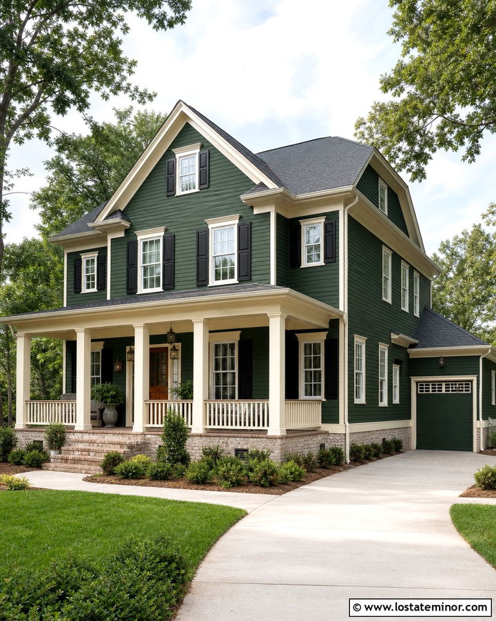 Hunter Green House With Side Entry Garage - 30 Hunter Green House Design With Garage Door Ideas