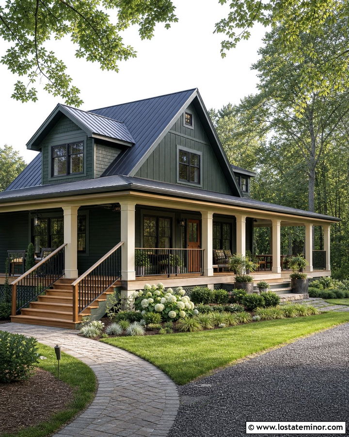 Hunter Green House With Side Entry Steps - 30 Hunter Green House Design With Steps Ideas