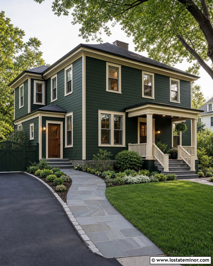Hunter Green House With Side Entry Walkway - 30 Hunter Green House Design With Walkway Ideas