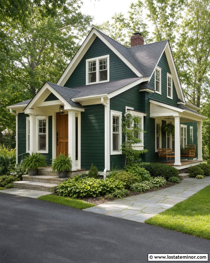 Hunter Green House With Side Porch Swing - 30 Hunter Green House Design With Swing Ideas