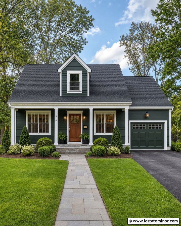 Hunter Green House With Single Centered Dormer - 30 Hunter Green House Design With Dormers Ideas