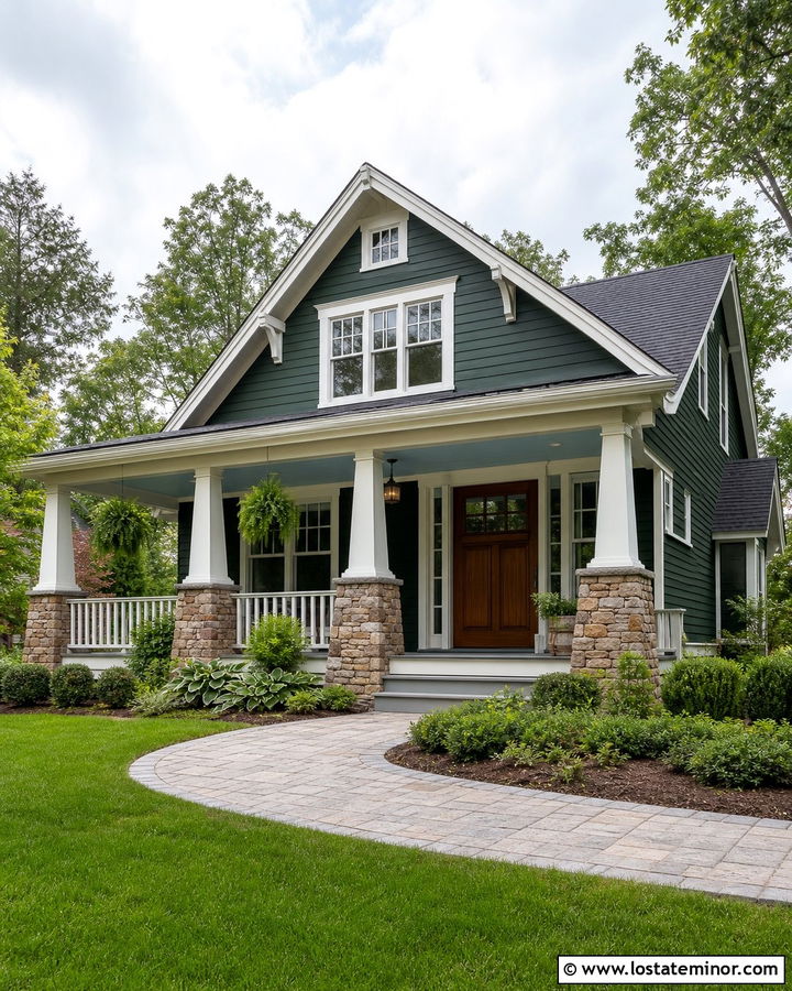 Hunter Green House With Sky Blue Porch Ceiling - 30 Hunter Green House Design With Porch Ceiling Ideas