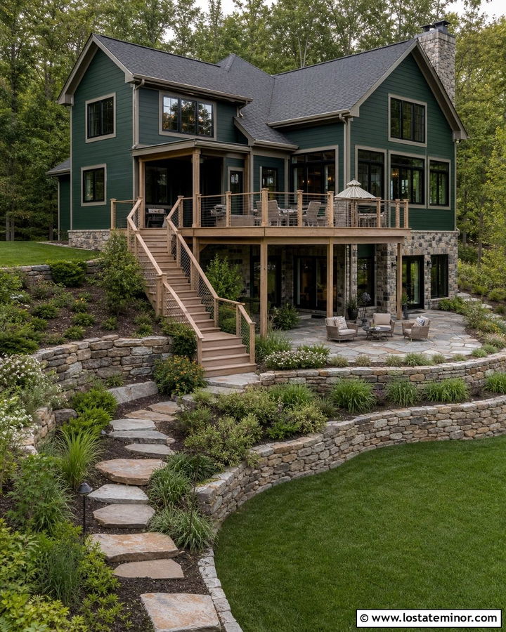 Hunter Green House With Sloped Backyard - 30 Hunter Green House Design With Backyard Ideas
