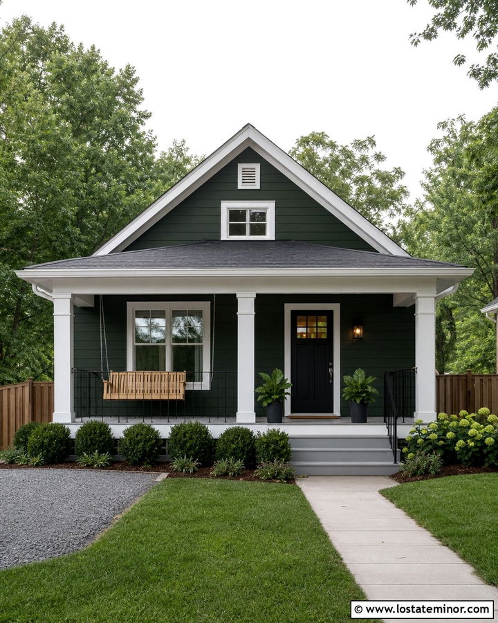 Hunter Green House With Small Porch Swing - 30 Hunter Green House Design With Swing Ideas