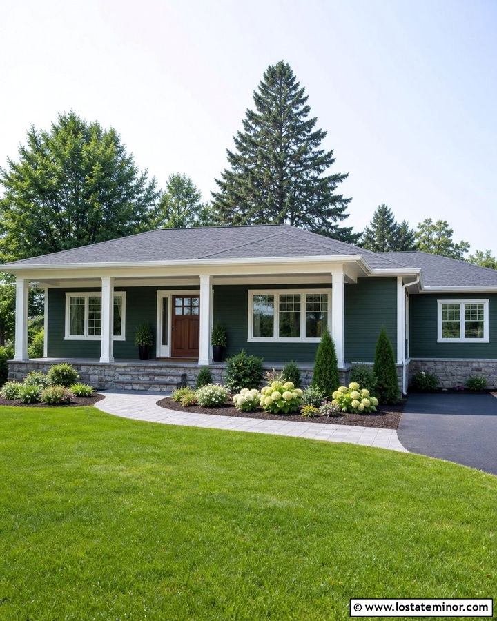 Hunter Green House With Soft Gray Porch Ceiling - 30 Hunter Green House Design With Porch Ceiling Ideas