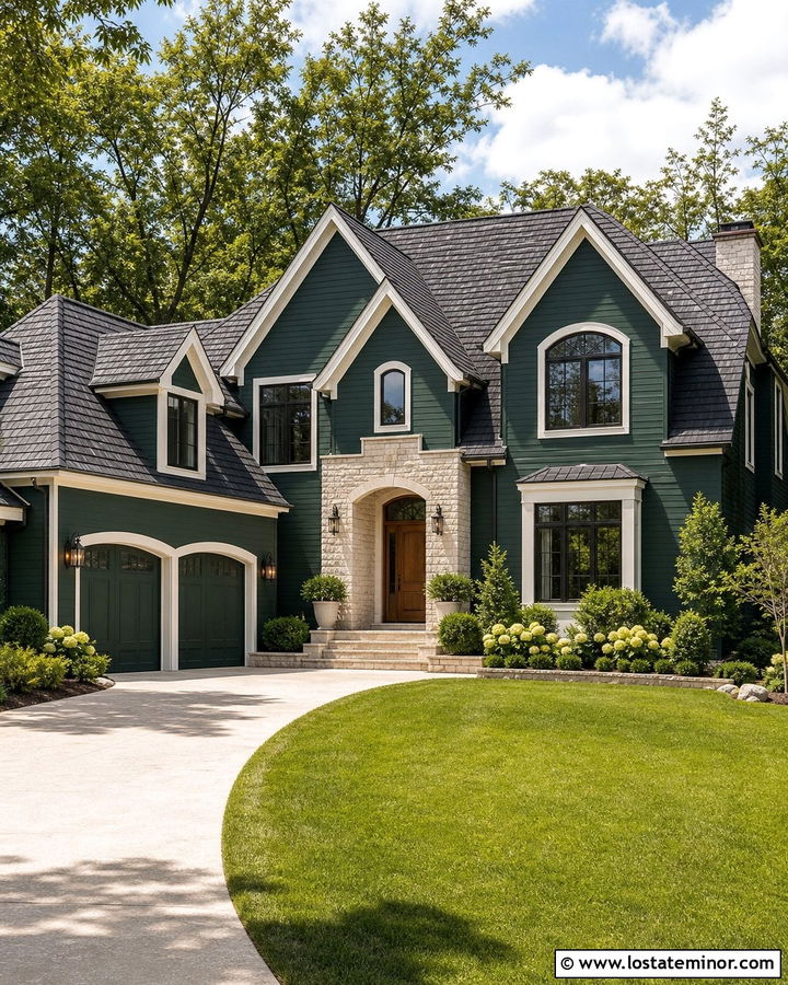 Hunter Green House With Stone Coated Steel Roof - 30 Hunter Green House Design With Roof Ideas