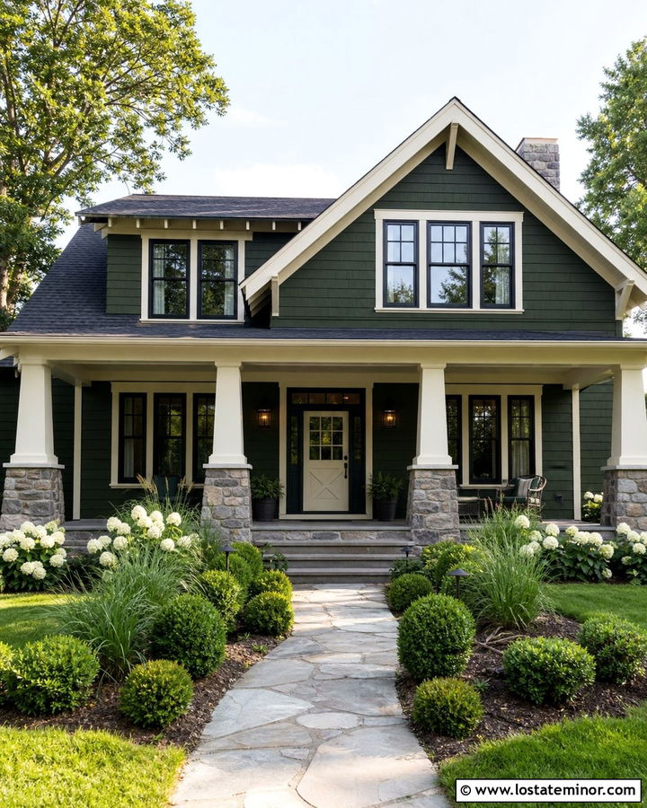Hunter Green House With Stone Porch And White Dutch Door - 30 Hunter Green House Design With Dutch Door Ideas