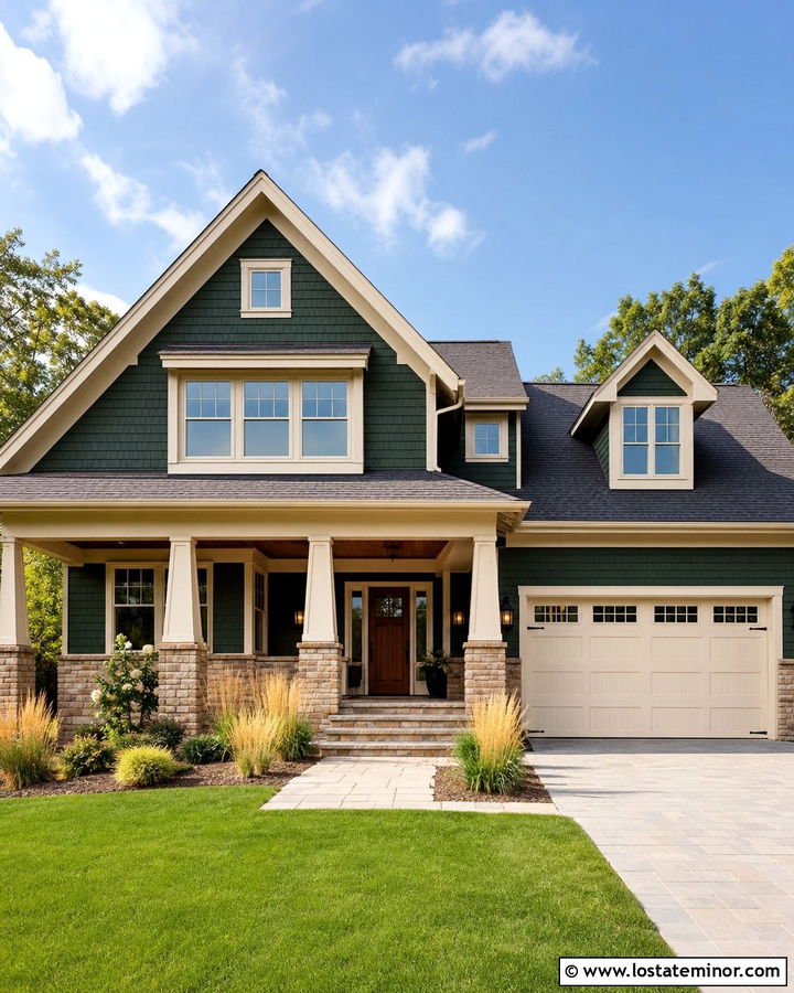 Hunter Green House With Tan Brick - 30 Hunter Green House Design With Brick Accents Ideas
