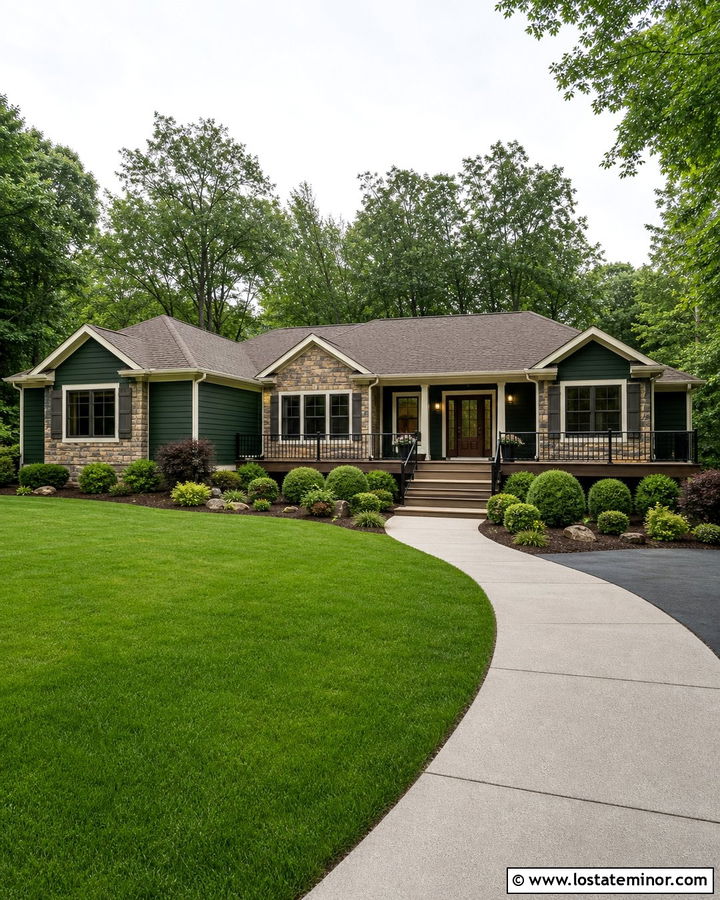 Hunter Green House With Tan Composite Deck - 30 Hunter Green House Design With Deck Ideas