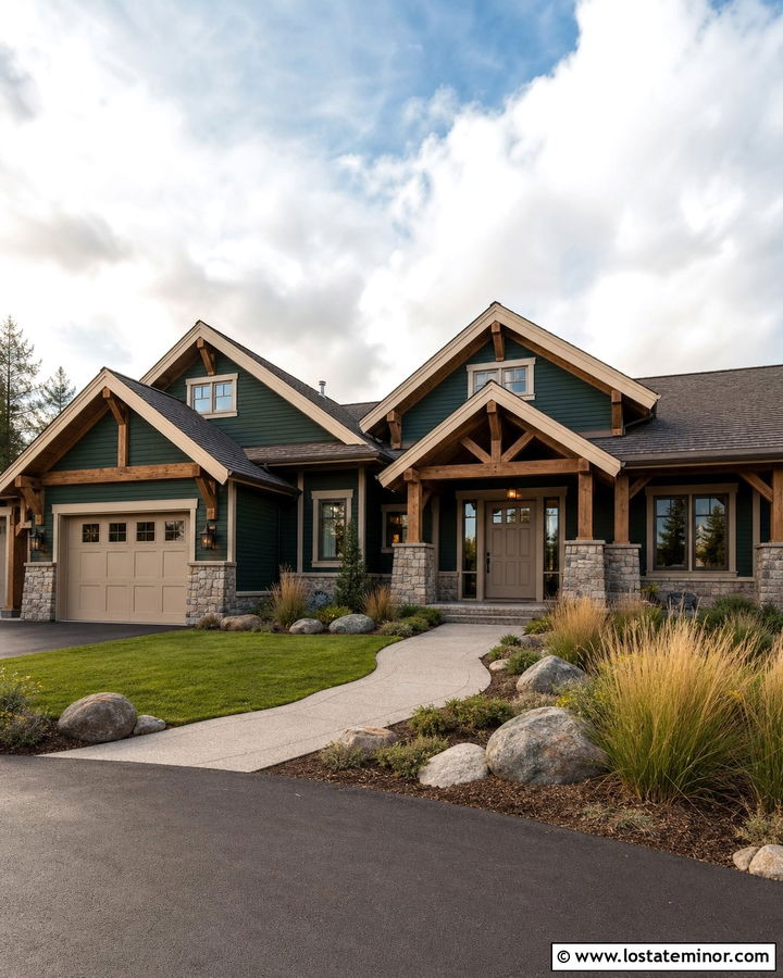 Hunter Green House With Taupe Entry Door - 30 Hunter Green House Design With Entry Door Ideas