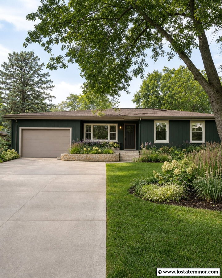 Hunter Green House With Taupe Garage Door - 30 Hunter Green House Design With Garage Door Ideas