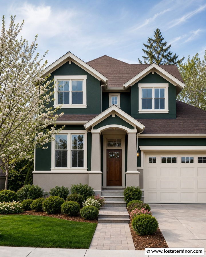 Hunter Green House With Taupe Stucco Wainscoting - 30 Hunter Green House Design With Wainscoting Ideas