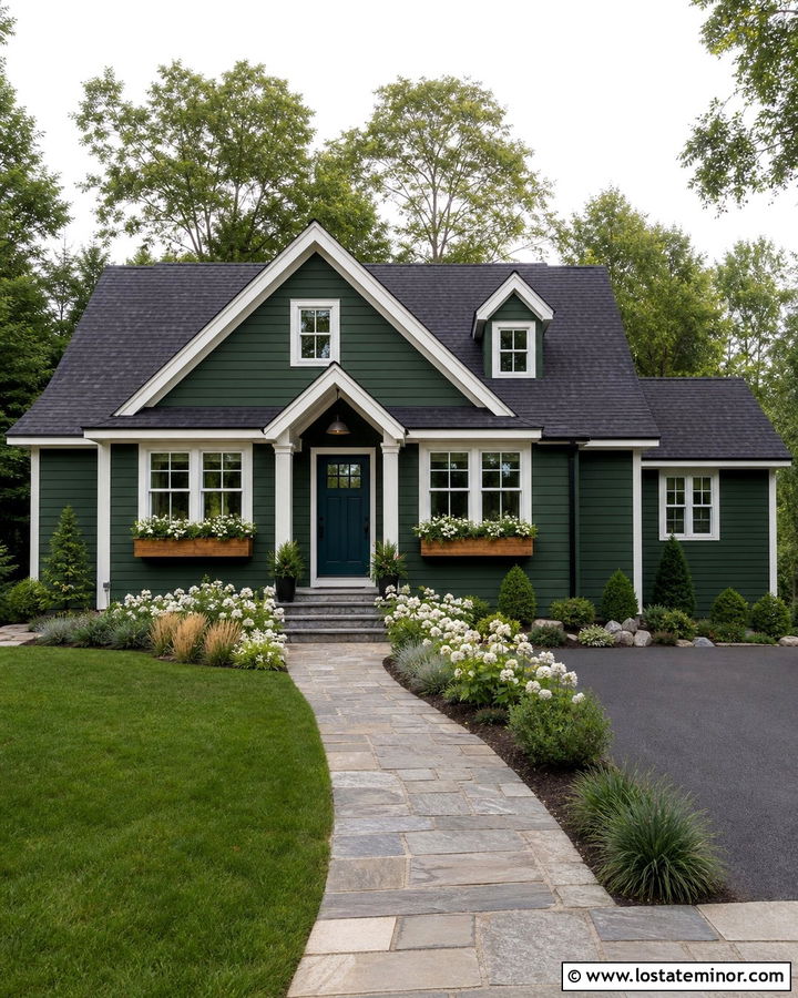 Hunter Green House With Teal Door - 30 Hunter Green House Design With Accents Ideas
