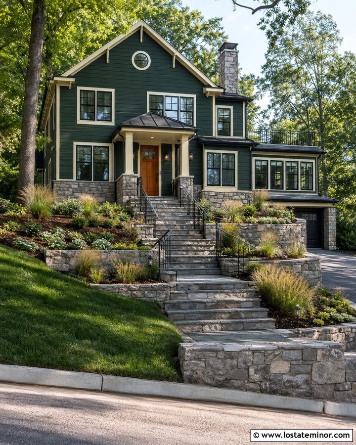 Hunter Green House With Terraced Hillside Steps - 30 Hunter Green House Design With Steps Ideas