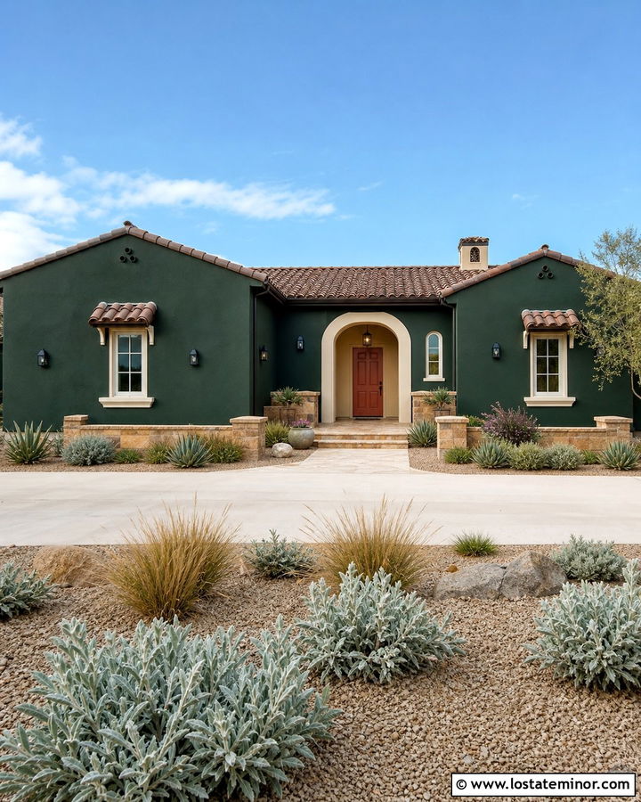 Hunter Green House With Terracotta Entry Door - 30 Hunter Green House Design With Entry Door Ideas