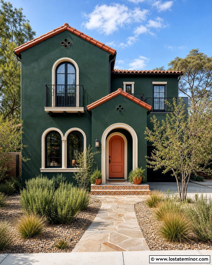Hunter Green House With Terracotta Front Door - 30 Hunter Green House Design With Front Door Ideas