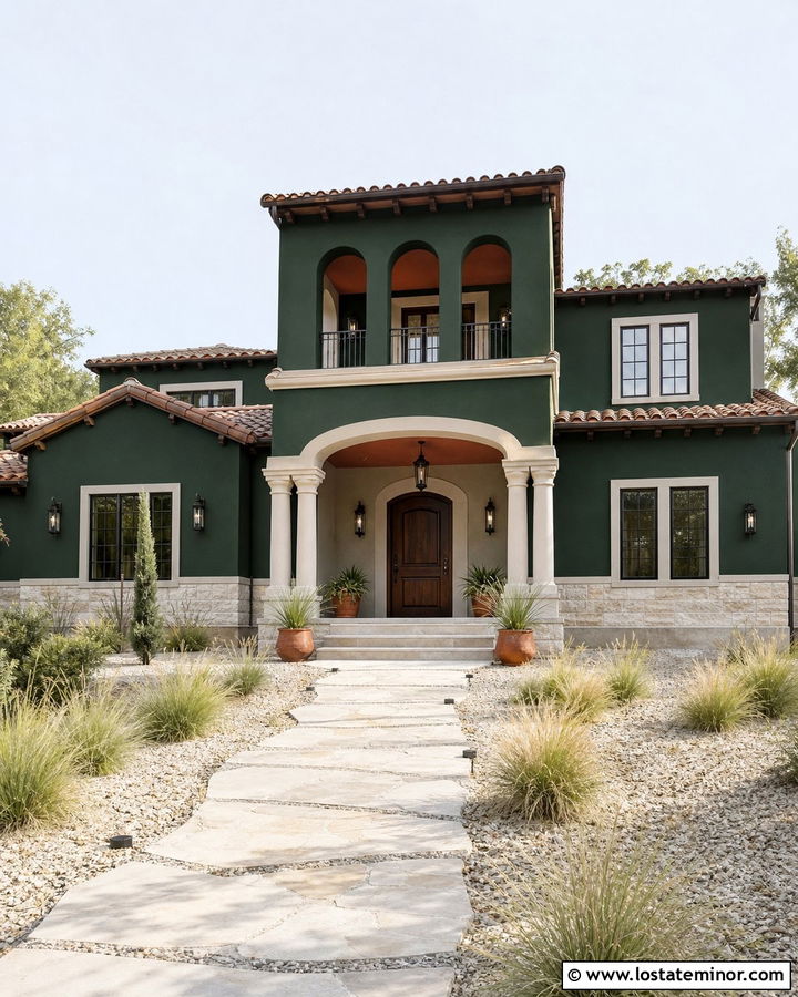 Hunter Green House With Terracotta Porch Ceiling - 30 Hunter Green House Design With Porch Ceiling Ideas